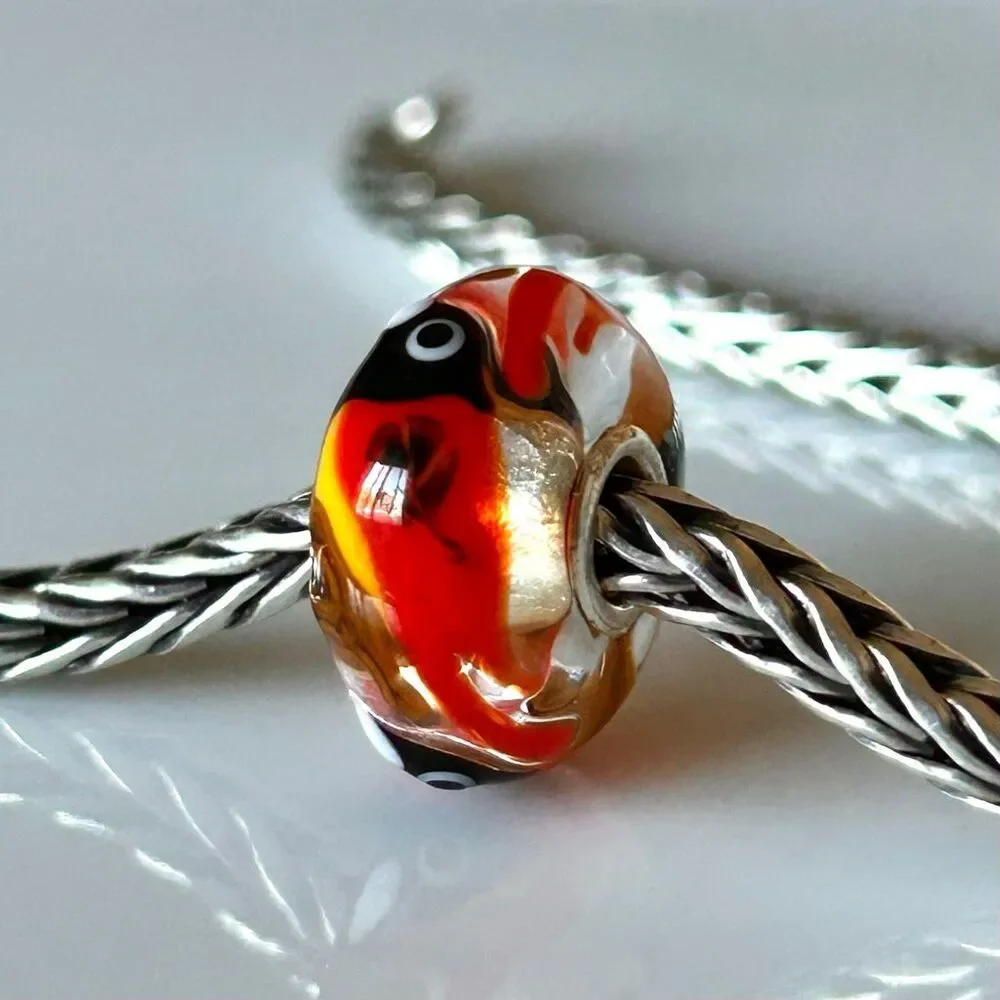 TROLLBEADS Red Black & Yellow Bird Critter Unique LAA 925S NEW! Shimmer Base